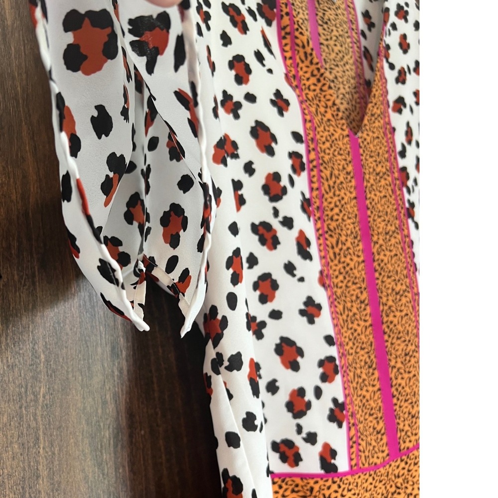 Renee C Womens Mixed Animal Print Kimono Sleeve Blouse Pink Orange Size Medium - Picture 7 of 10
